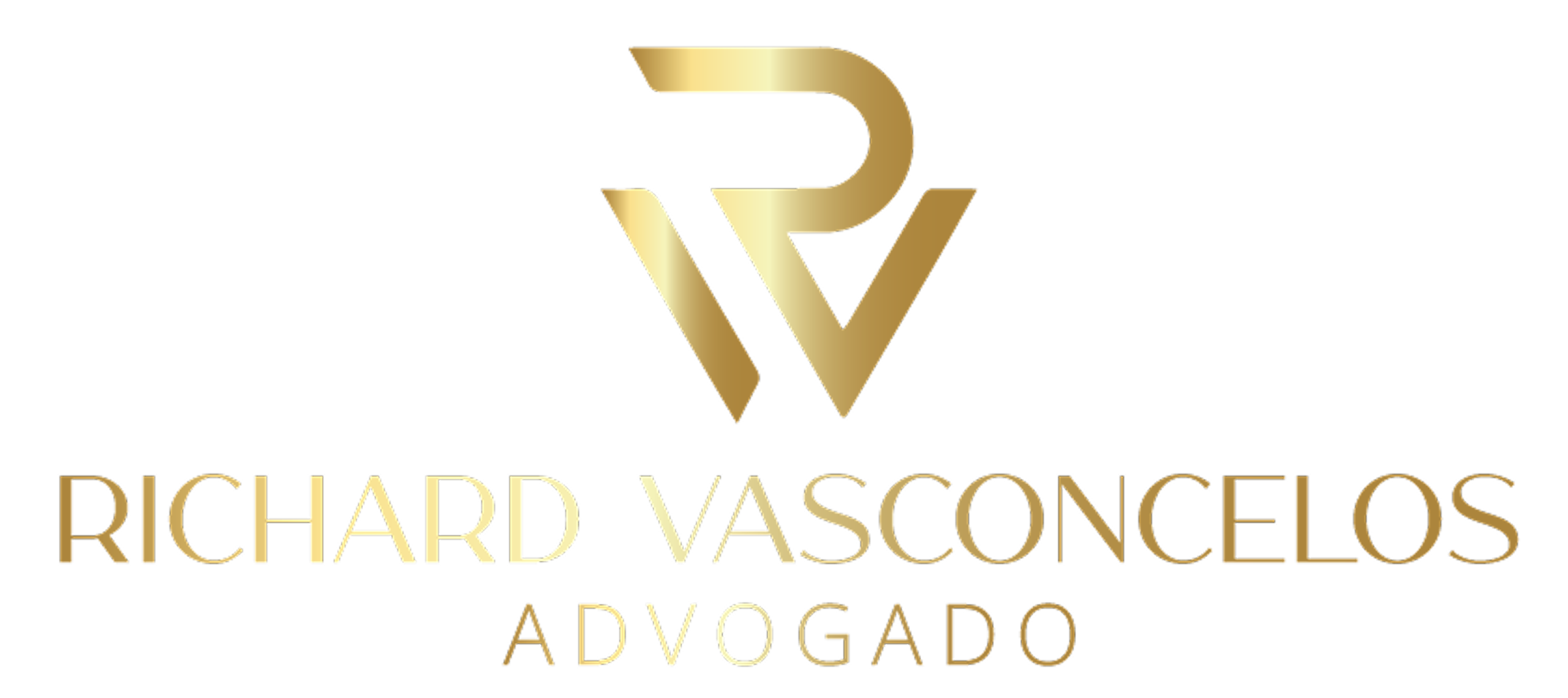 Logotipo dourado com as iniciais RV e o nome Richard Vasconcelos Advogado em fundo transparente.